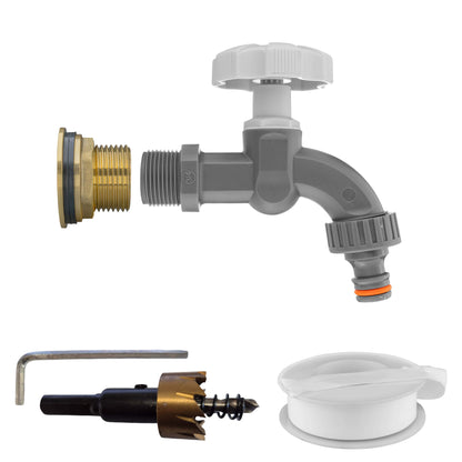 Water Butt Brass Kit 1" with Grey Dial Tap and Drill Bit - Best4Trade-Retail Tech Hose & Fittings