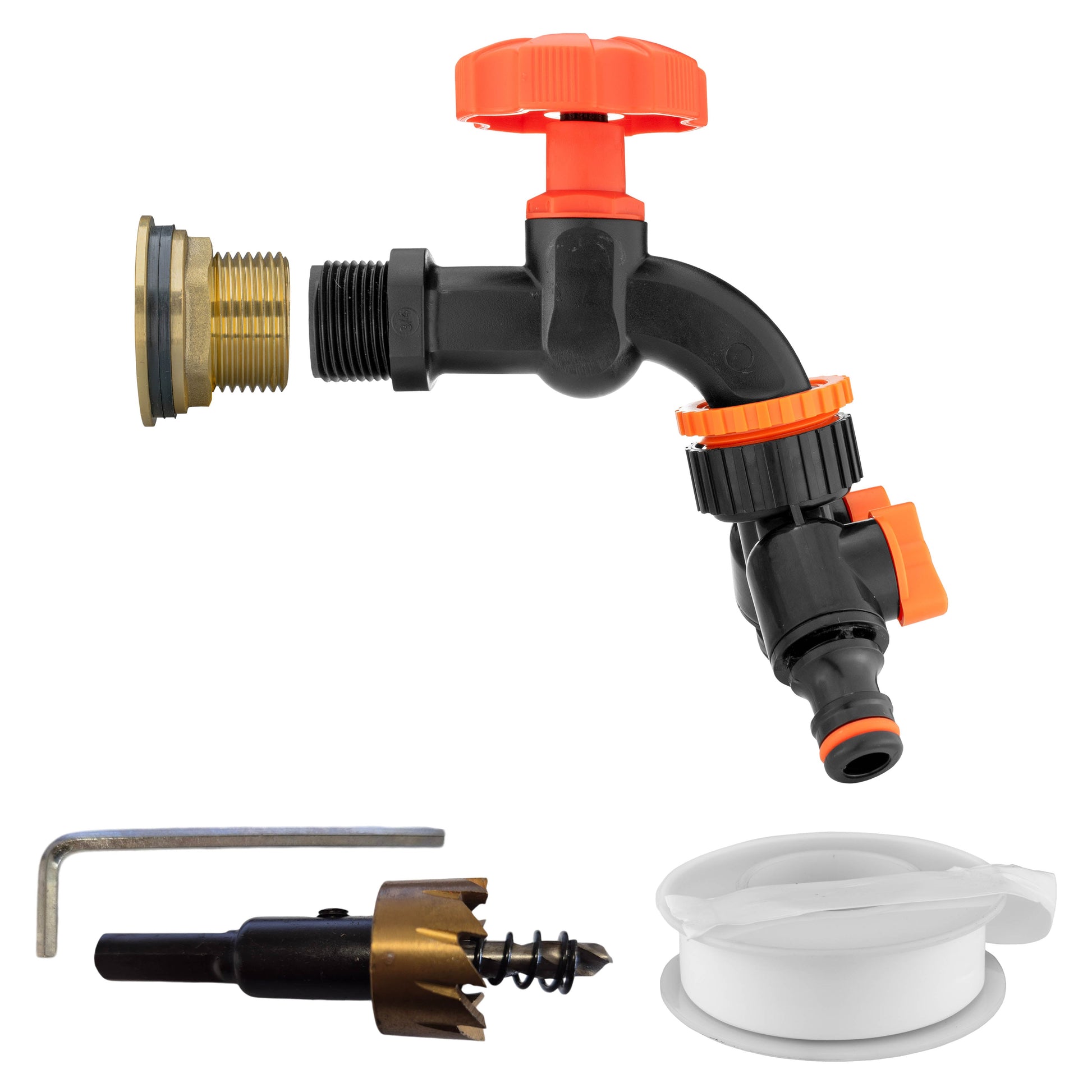 Water Butt Brass Kit 1" with Black Dial Tap + Two-Way Splitter and Drill Bit - Best4Trade-Retail Tech Hose & Fittings