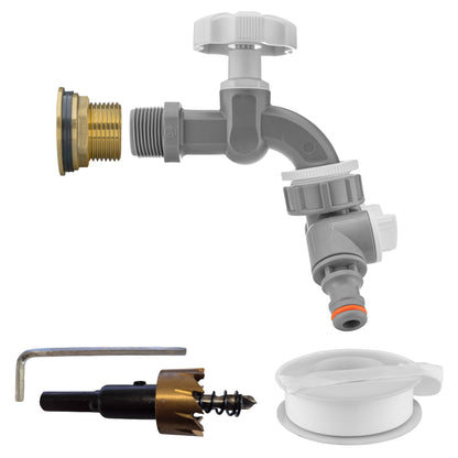 Water Butt Brass Kit 1" with Grey Dial Tap + Two-Way Splitter and Drill Bit - Best4Trade-Retail Tech Hose & Fittings