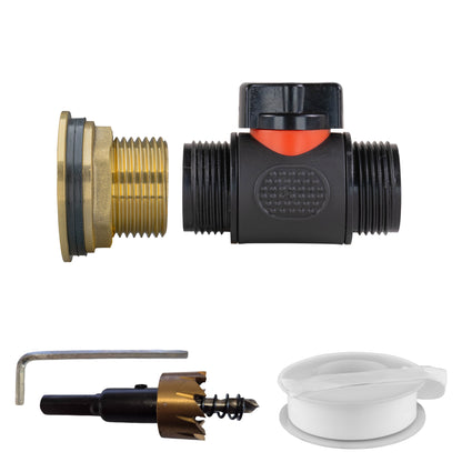 Water Butt Brass Kit 1" with 3/4" BSP In-Line Valve and Drill Bit - Best4Trade-Retail Tech Hose & Fittings