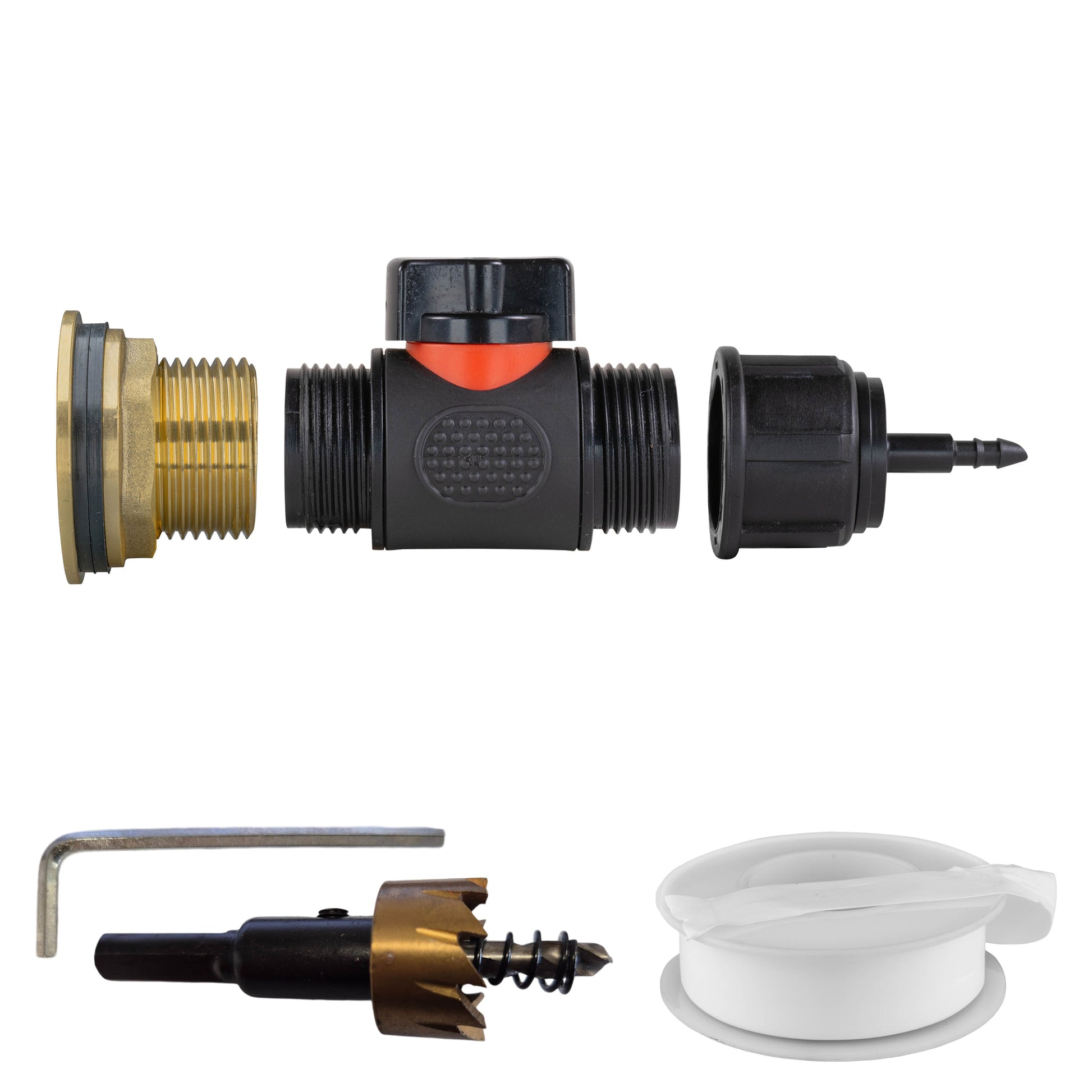 Water Butt Brass Kit 1" with In-Line Valve + 4mm Barb and Drill Bit - Best4Trade-Retail Tech Hose & Fittings