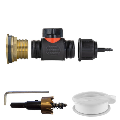 Water Butt Brass Kit 1" with In-Line Valve + 4mm Barb and Drill Bit - Best4Trade-Retail Tech Hose & Fittings