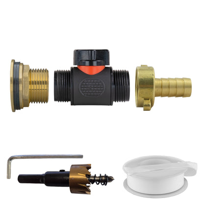 Water Butt Brass Kit 1" with In-Line Valve + 1/2" Brass Barb and Drill Bit - Best4Trade-Retail Tech Hose & Fittings