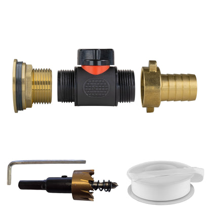Water Butt Brass Kit 1" with In-Line Valve + 3/4" Brass Barb and Drill Bit - Best4Trade-Retail Tech Hose & Fittings