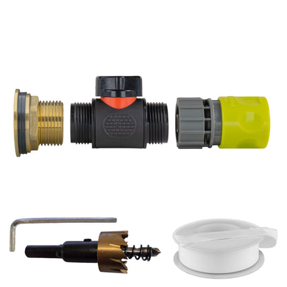 Water Butt Brass Kit 1" with In-Line Valve + Female Quick Connector Lime and Drill Bit - Best4Trade-Retail Tech Hose & Fittings