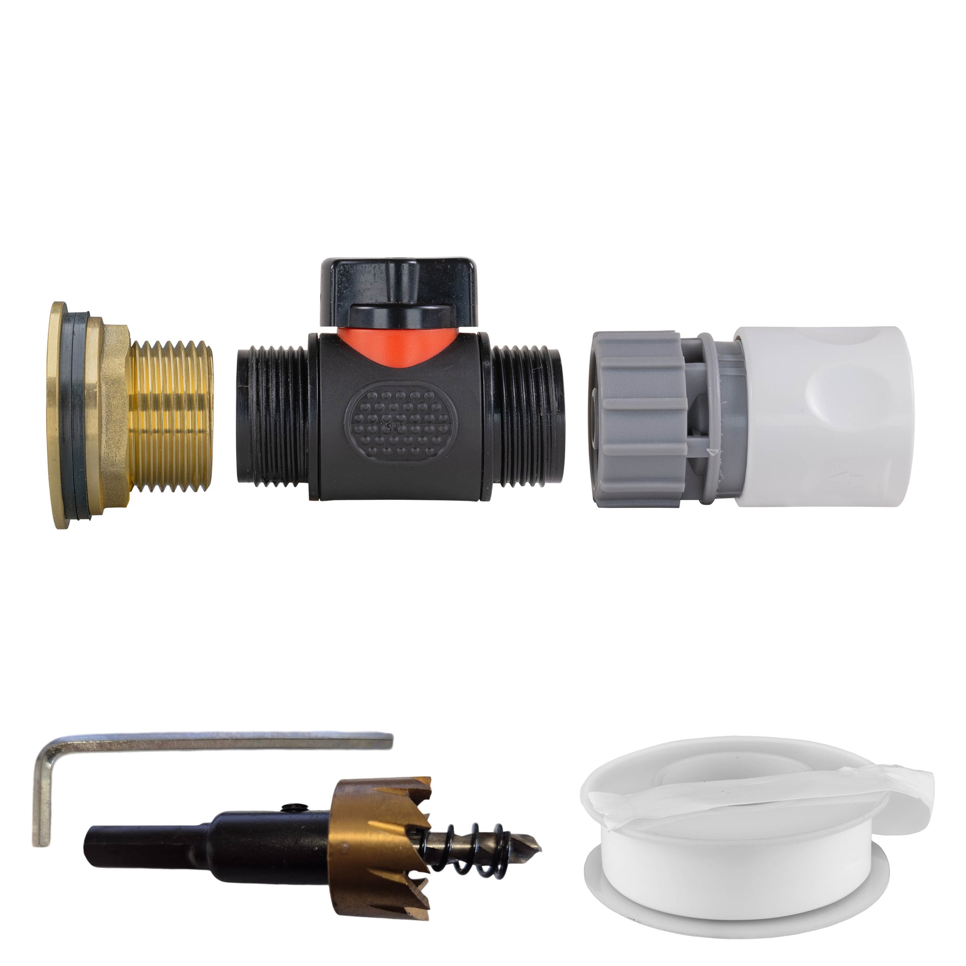 Water Butt Brass Kit 1" with In-Line Valve + Female Quick Connector WL and Drill Bit - Best4Trade-Retail Tech Hose & Fittings