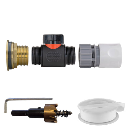 Water Butt Brass Kit 1" with In-Line Valve + Female Quick Connector WL and Drill Bit - Best4Trade-Retail Tech Hose & Fittings