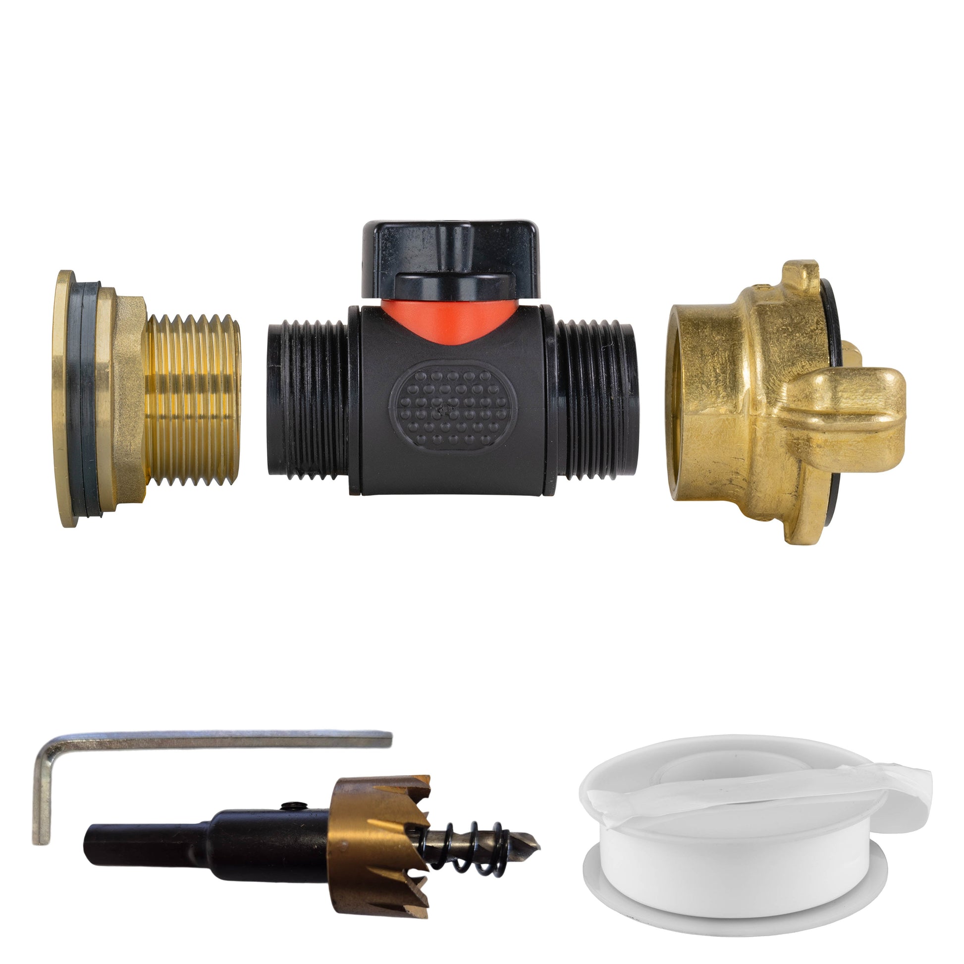 Water Butt Brass Kit 1" with In-Line Valve + Geka and Drill Bit - Best4Trade-Retail Tech Hose & Fittings