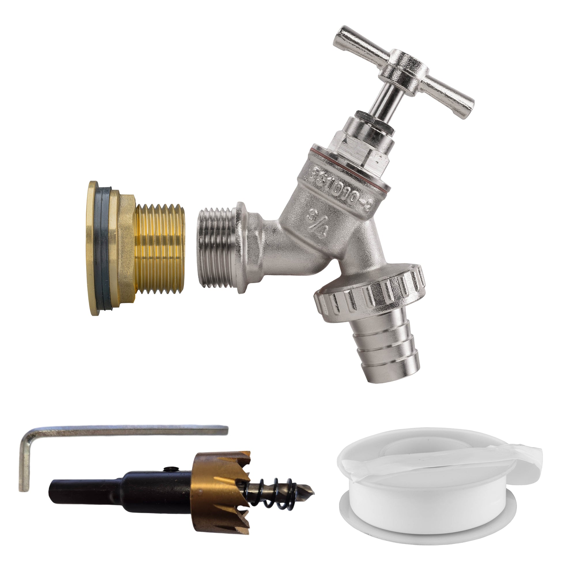 Water Butt Brass Kit 1" with Nickel Plated Barbed Tap and Drill Bit - Best4Trade-Retail Tech Hose & Fittings