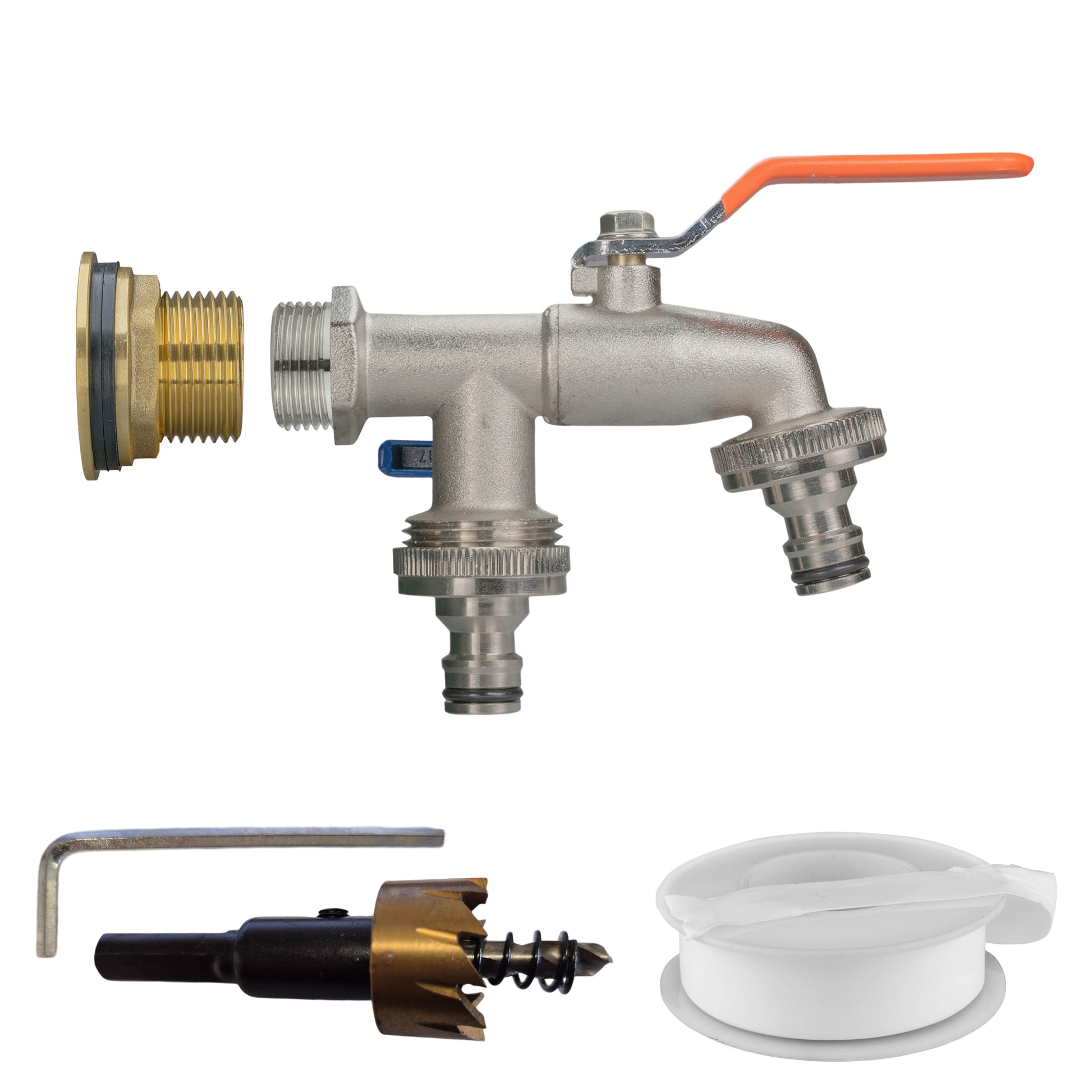 Water Butt Brass Kit 1" with Double Quick Connect Tap and Drill Bit - Best4Trade-Retail Tech Hose & Fittings