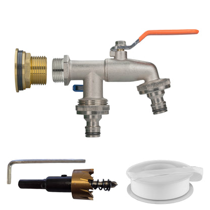 Water Butt Brass Kit 1" with Double Quick Connect Tap and Drill Bit - Best4Trade-Retail Tech Hose & Fittings