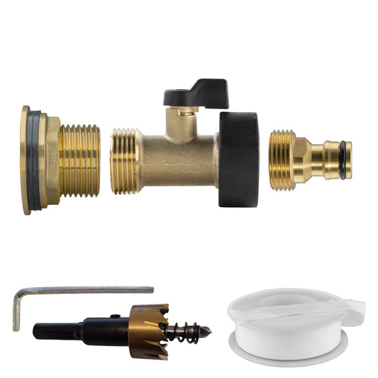 Water Butt Brass Kit 1" with Brass Valve + Quick Connect and Drill Bit - Best4Trade-Retail Tech Hose & Fittings
