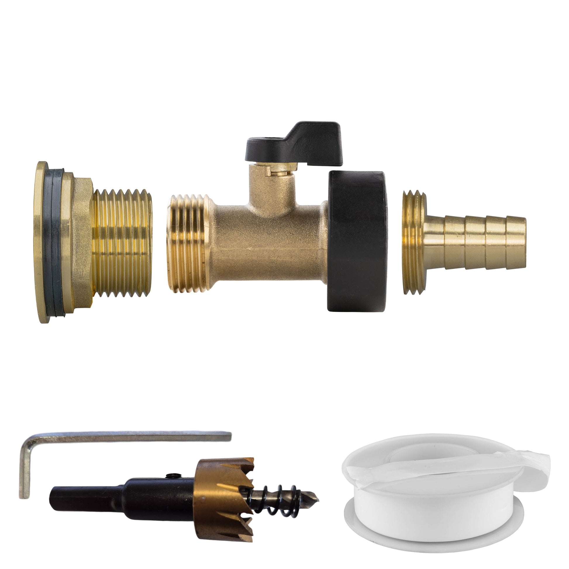Water Butt Brass Kit 1" with Brass Valve + 13mm Barb and Drill Bit - Best4Trade-Retail Tech Hose & Fittings