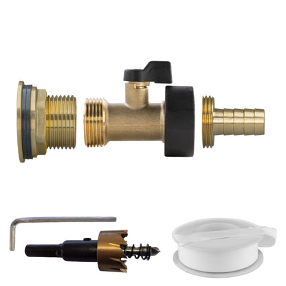 Water Butt Brass Kit 1" with Brass Valve + 13mm Barb and Drill Bit - Best4Trade-Retail Tech Hose & Fittings
