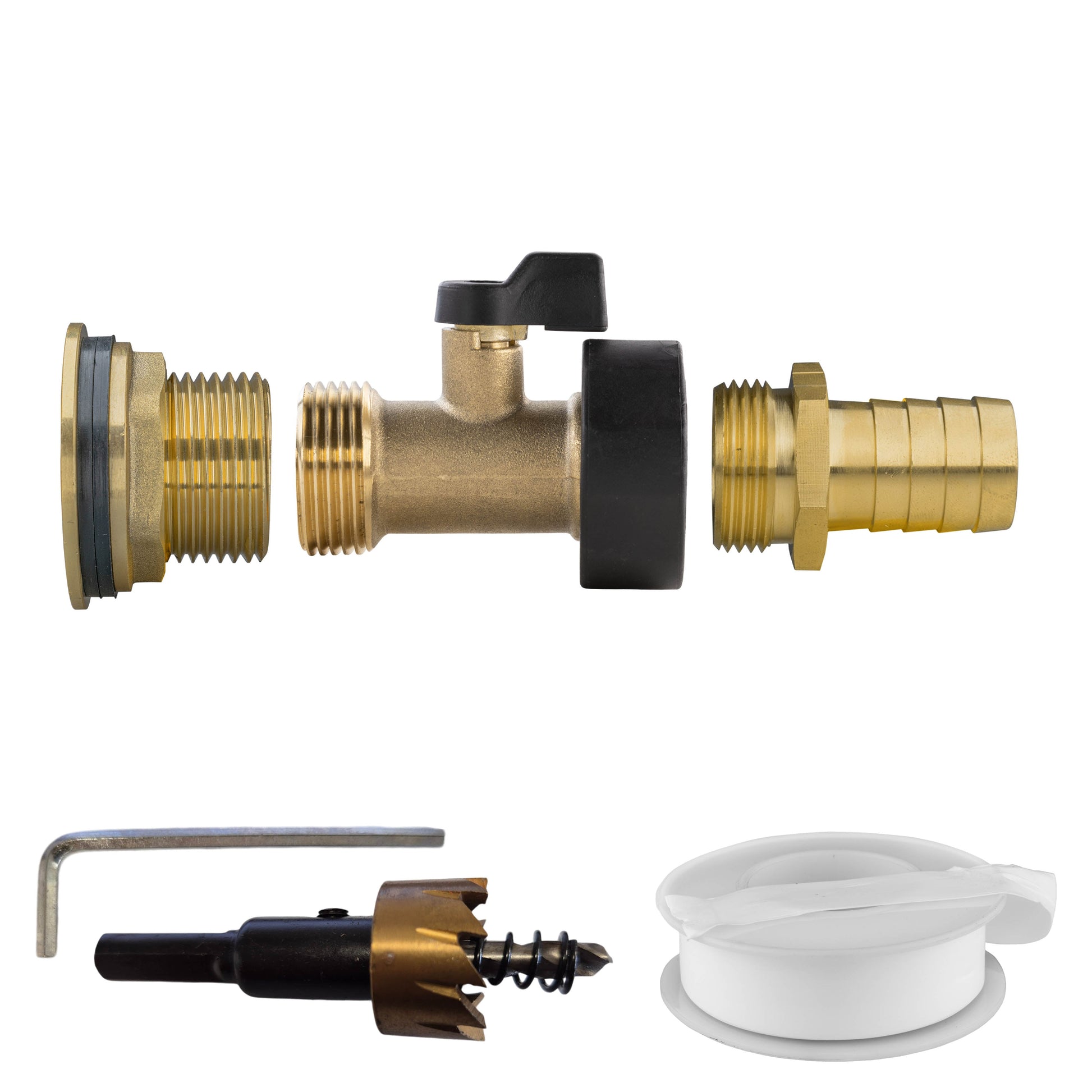 Water Butt Brass Kit 1" with Brass Valve + 19mm Barb and Drill Bit - Best4Trade-Retail Tech Hose & Fittings