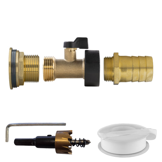Water Butt Brass Kit 1" with Brass Valve + 25mm Barb and Drill Bit - Best4Trade-Retail Tech Hose & Fittings