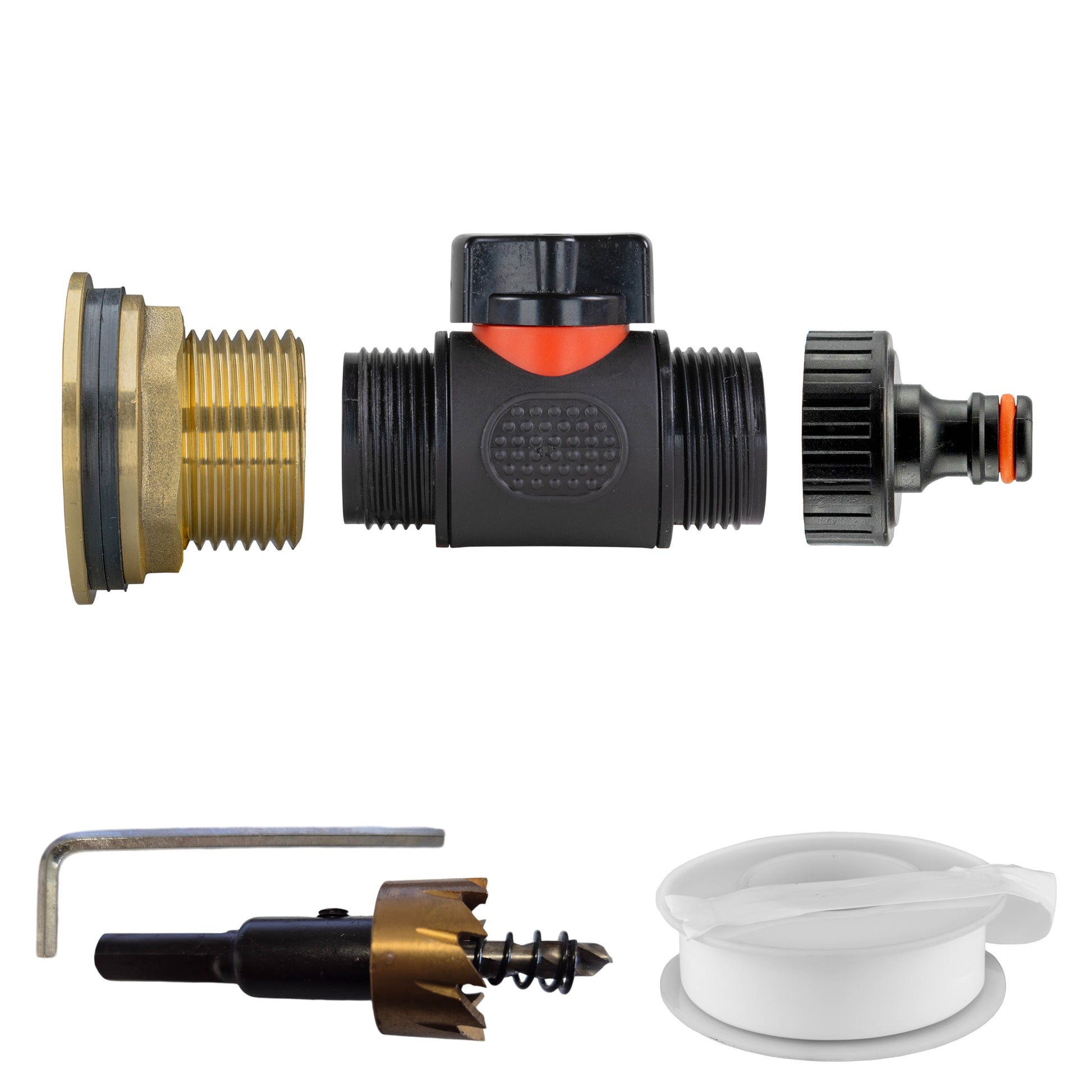 Water Butt Brass Kit 1" with In-Line Valve + Quick Connect and Drill Bit - Best4Trade-Retail Tech Hose & Fittings