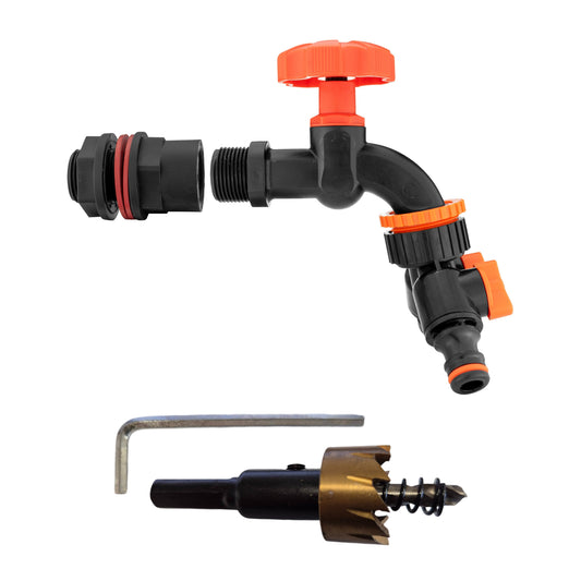 Water Butts Kit 3/4" PP Black Tap and Tap Splitter and Drill Bit - Best4Trade-Retail Tech Hose & Fittings