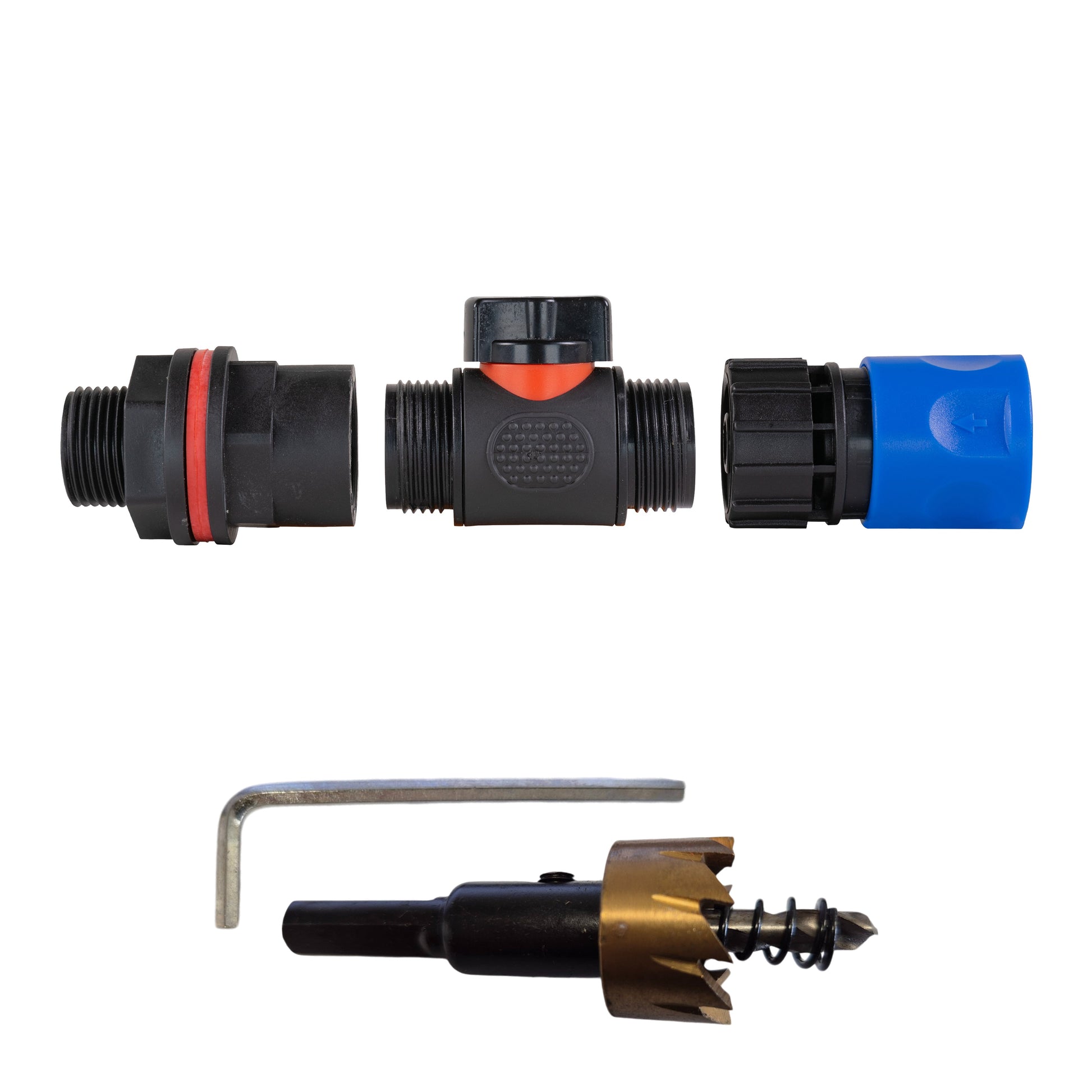Water Butt Kit 3/4" with In-Line Valve + Female Quick Connector Blue and Drill Bit - Best4Trade-Retail Tech Hose & Fittings