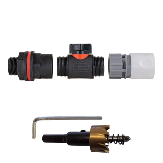 Water Butt Kit 3/4" with In-Line Valve + Female Quick Connector WL and Drill Bit - Best4Trade-Retail Tech Hose & Fittings