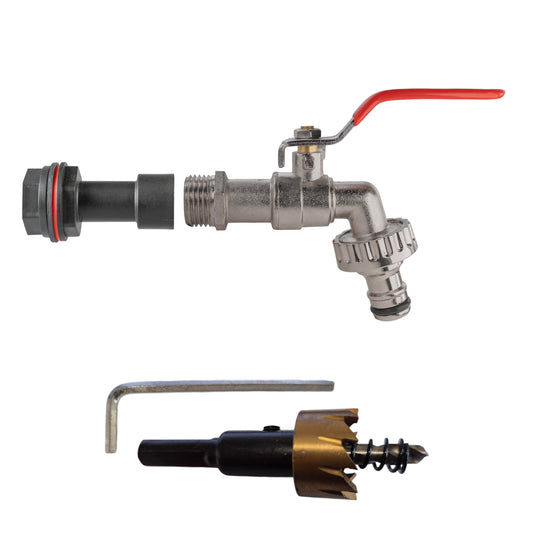 Water Butt Extension Kit 1/2" with Quick Connect Lever Tap and Drill Bit - Best4Trade-Retail Tech Hose & Fittings