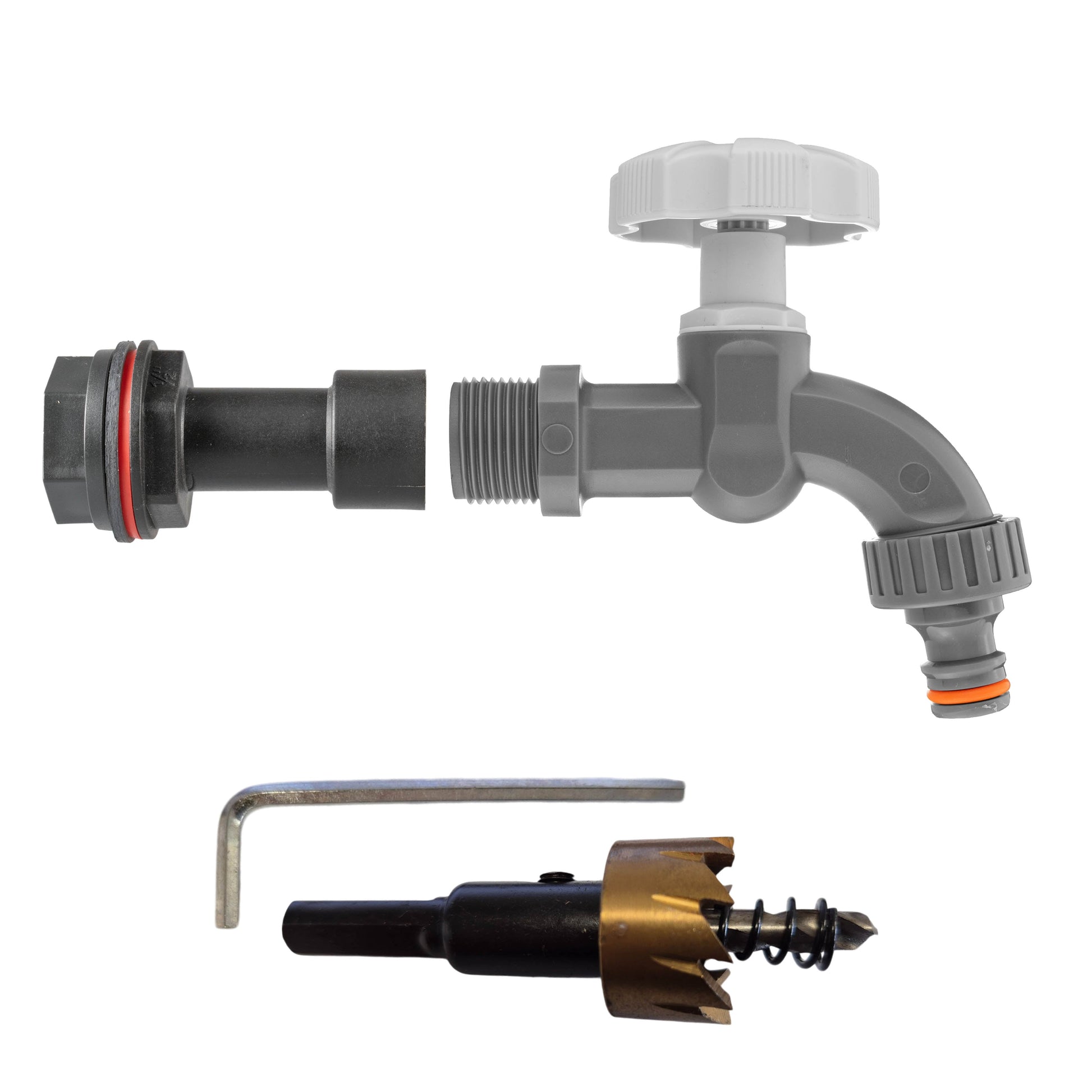 Water Butt Extension Kit 1/2" with Grey Dial Tap and Drill Bit - Best4Trade-Retail Tech Hose & Fittings