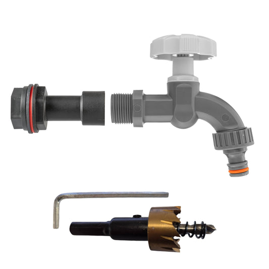 Water Butt Extension Kit 1/2" with Grey Dial Tap and Drill Bit - Best4Trade-Retail Tech Hose & Fittings