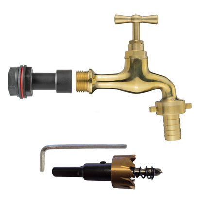 Water Butt Extension Kit 1/2" with 15mm Barbed Polished Brass Tap and Drill Bit - Best4Trade-Retail Tech Hose & Fittings