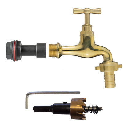 Water Butt Extension Kit 1/2" with 19mm Barbed Polished Brass Tap and Drill Bit - Best4Trade-Retail Tech Hose & Fittings