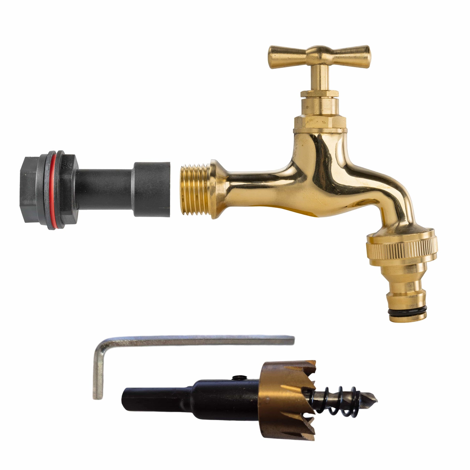 Water Butt Extension Kit 1/2" with Quick Connect Polished Brass Tap and Drill Bit - Best4Trade-Retail Tech Hose & Fittings