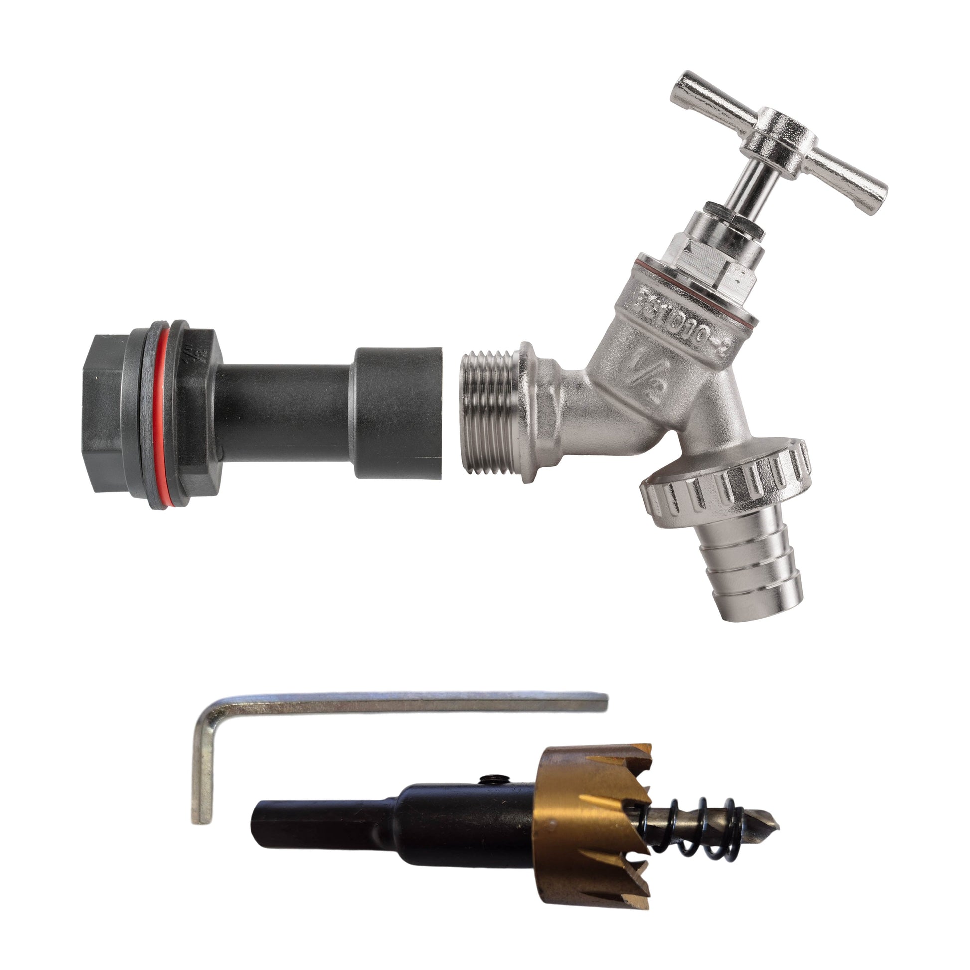 Water Butt Extension Kit 1/2" with Nickel Plated Barbed Tap and Drill Bit - Best4Trade-Retail Tech Hose & Fittings
