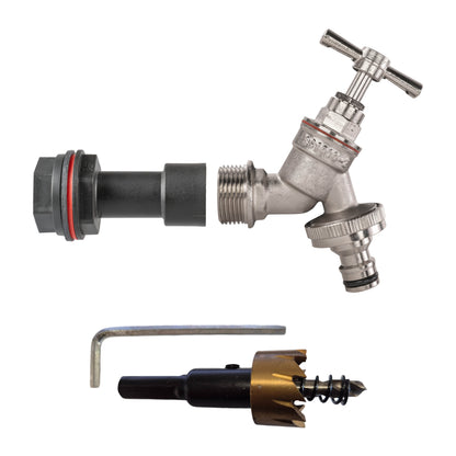 Water Butt Extension Kit 1/2" with Nickel Plated Quick Connect Tap and Drill Bit - Best4Trade-Retail Tech Hose & Fittings