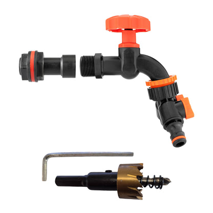 Water Butt Extension Kit 1/2" with Black Dial Tap + Two-Way Splitter and Drill Bit - Best4Trade-Retail Tech Hose & Fittings