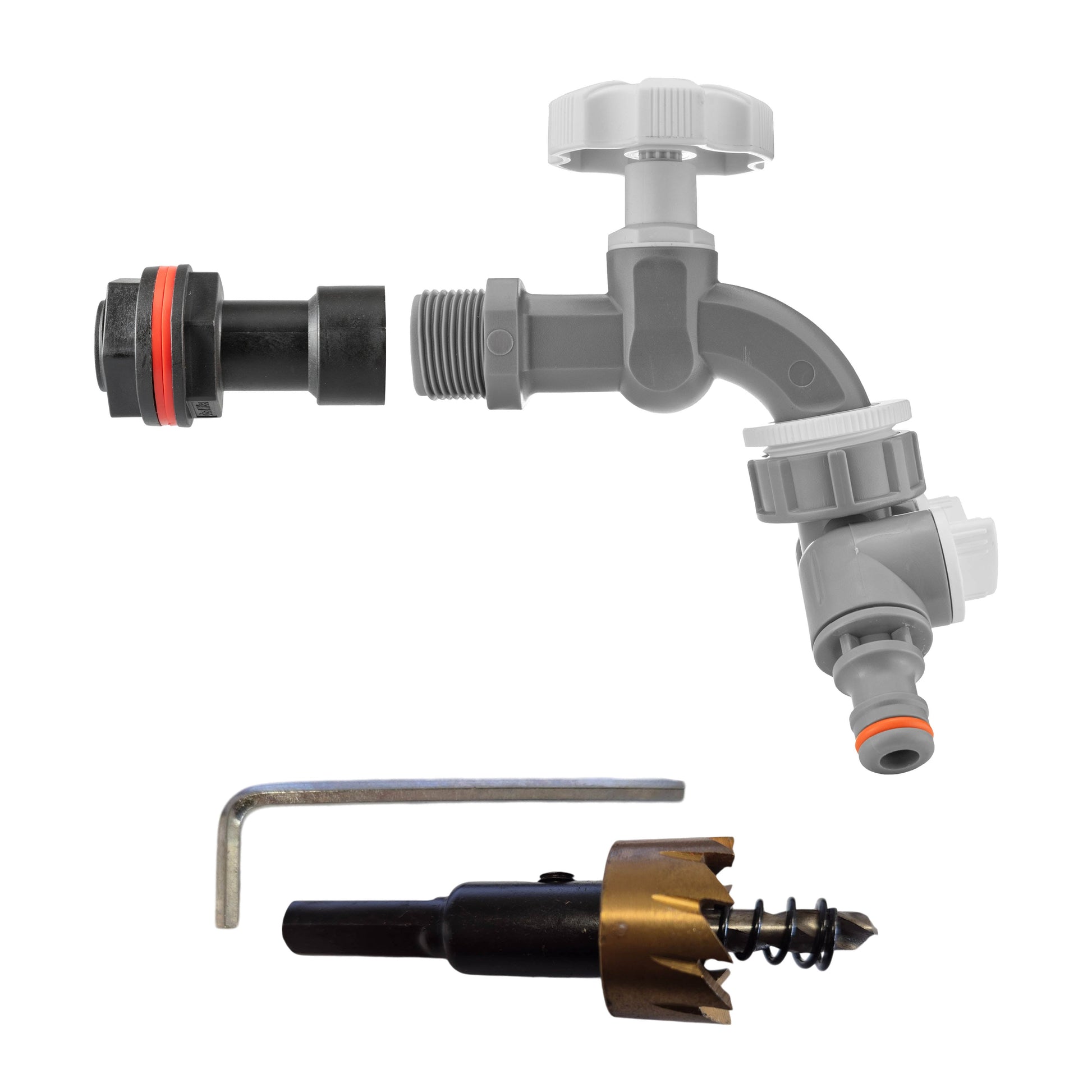Water Butt Extension Kit 1/2" with Grey Dial Tap + Two-Way Splitter and Drill Bit - Best4Trade-Retail Tech Hose & Fittings