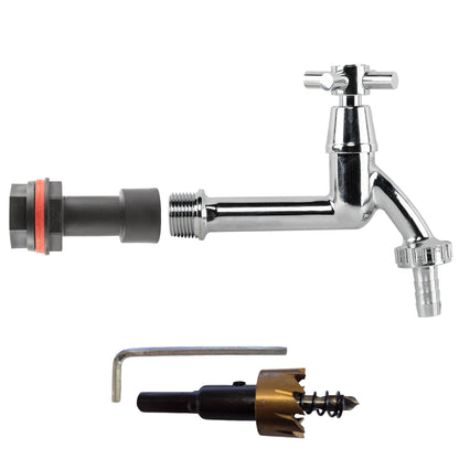 Water Butt Extension Kit 1/2" with Extended Brass Chrome Tap ½” Barb and Drill Bit - Best4Trade-Retail Garden watering