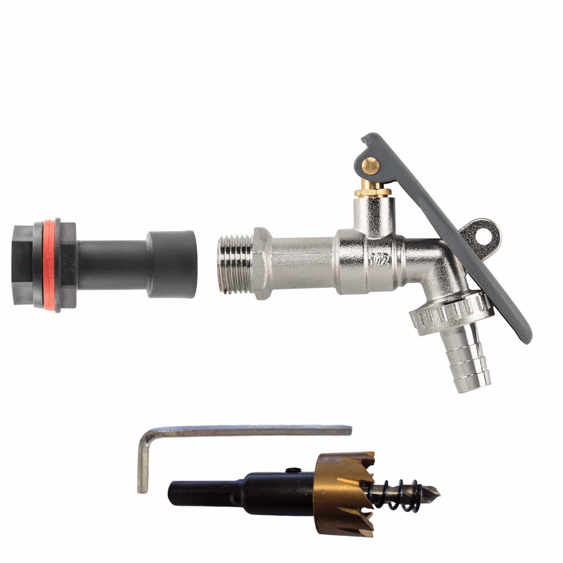 Water Butt Extension Kit 1/2" with Lever Tap Hose Barb and Lever Lock and Drill Bit - Best4Trade-Retail Garden watering