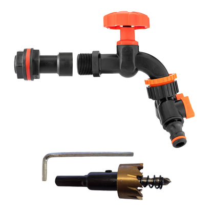 Water Butt Extension Kit 3/4" with Black Dial Tap + Two-Way Splitter and Drill Bit - Best4Trade-Retail Tech Hose & Fittings