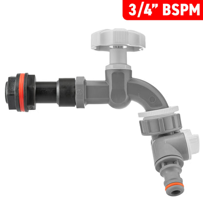 Water Butt Extension Kit 3/4" with Grey Dial Tap + Two-Way Splitter and Drill Bit - Best4Trade-Retail Tech Hose & Fittings
