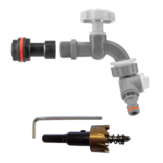 Water Butt Extension Kit 3/4" with Grey Dial Tap + Two-Way Splitter and Drill Bit - Best4Trade-Retail Tech Hose & Fittings