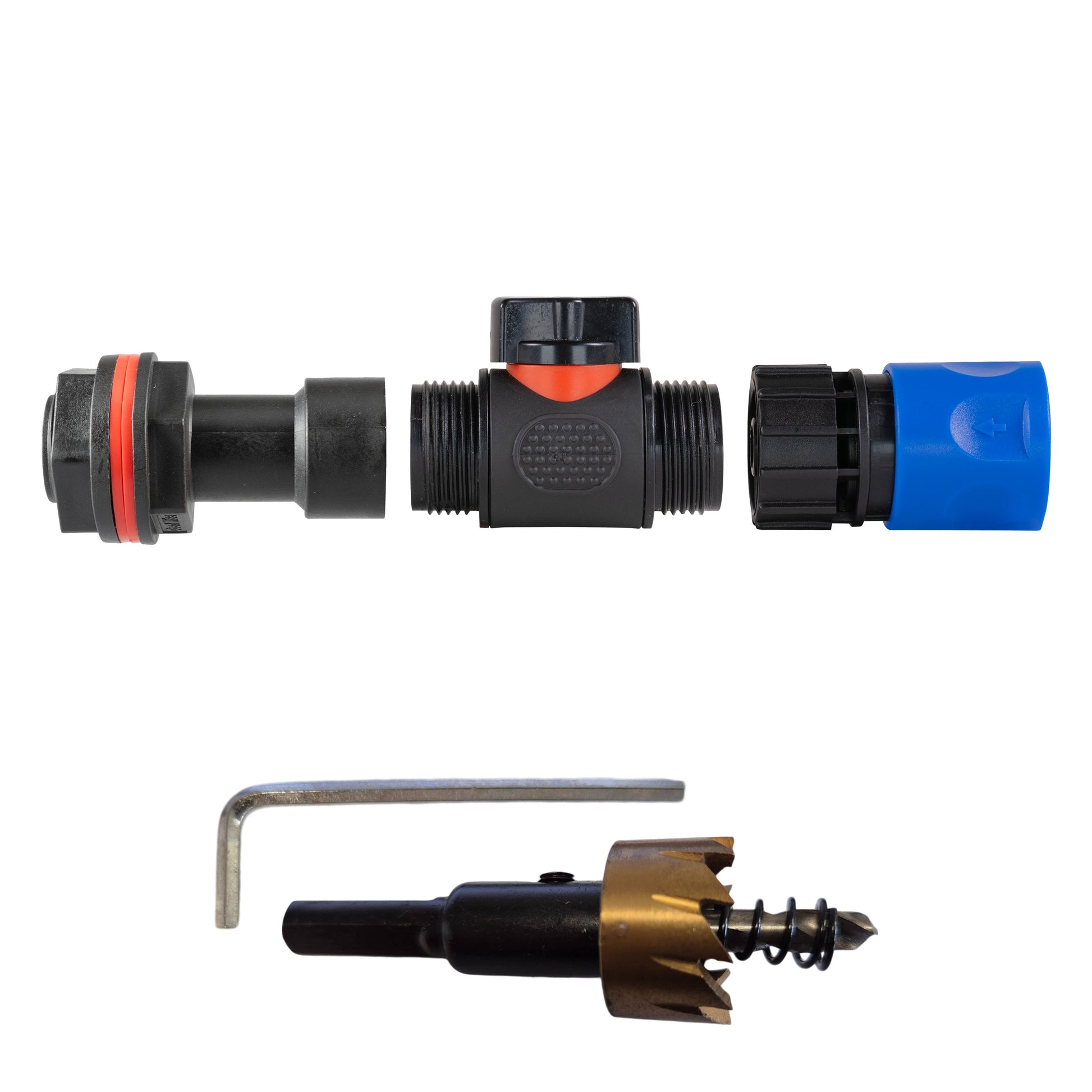 Water Butt Extension Kit 3/4" with In-Line Valve + Female Quick Connector Blue and Drill Bit - Best4Trade-Retail Tech Hose & Fittings
