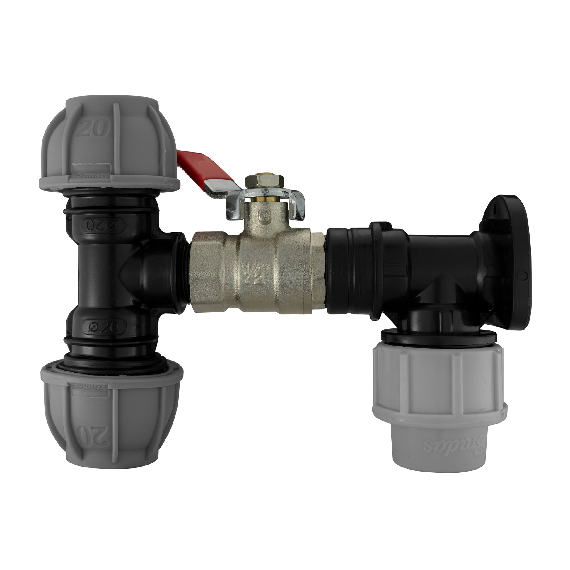 Wall Flange Kit 20mm MDPE - Lever Valve & 20mm MDPE Tee Outlet - Best4Trade-Retail Tech Hose & Fittings