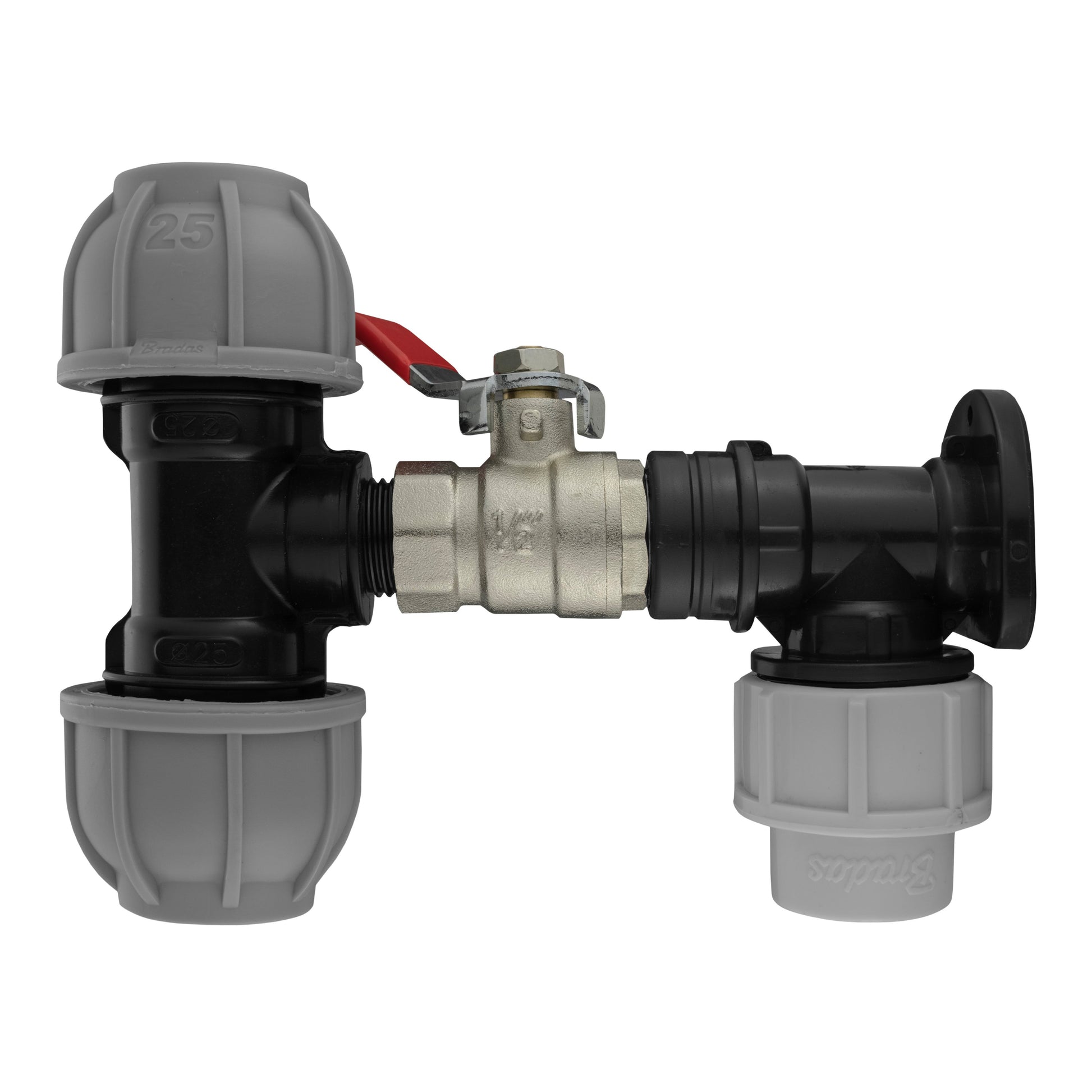 Wall Flange Kit 20mm MDPE - Lever Valve & 25mm MDPE Tee Outlet - Best4Trade-Retail Tech Hose & Fittings