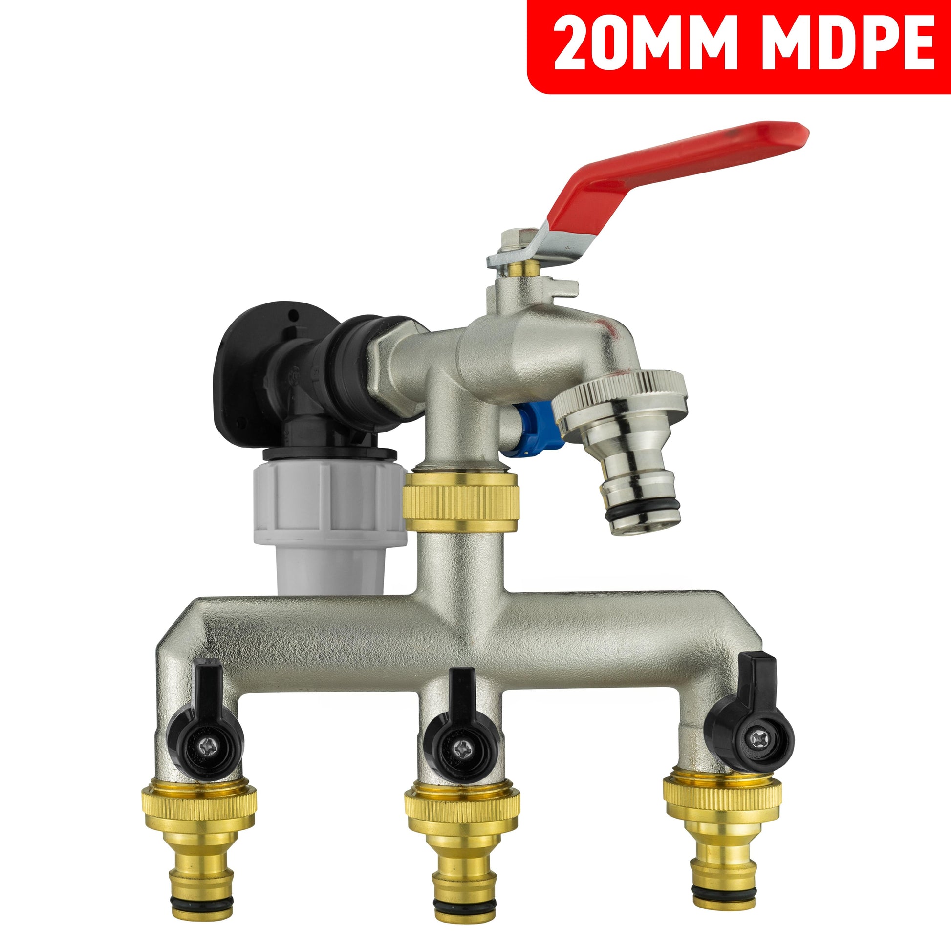 Wall Flange Kit 20mm MDPE + Quick Connect Triple Metal Splitter Tap - Best4Trade-Retail Tech Hose & Fittings