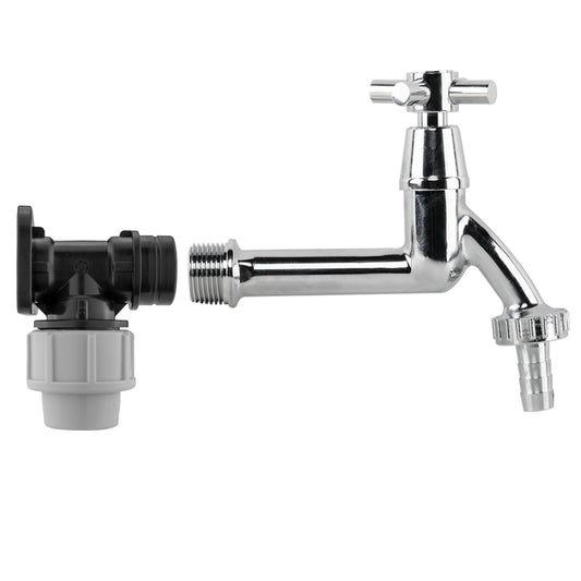 Wall Flange Kit 20mm MDPE - Extended Brass Chrome Tap 1/2" Barb - Best4Trade-Retail Garden watering