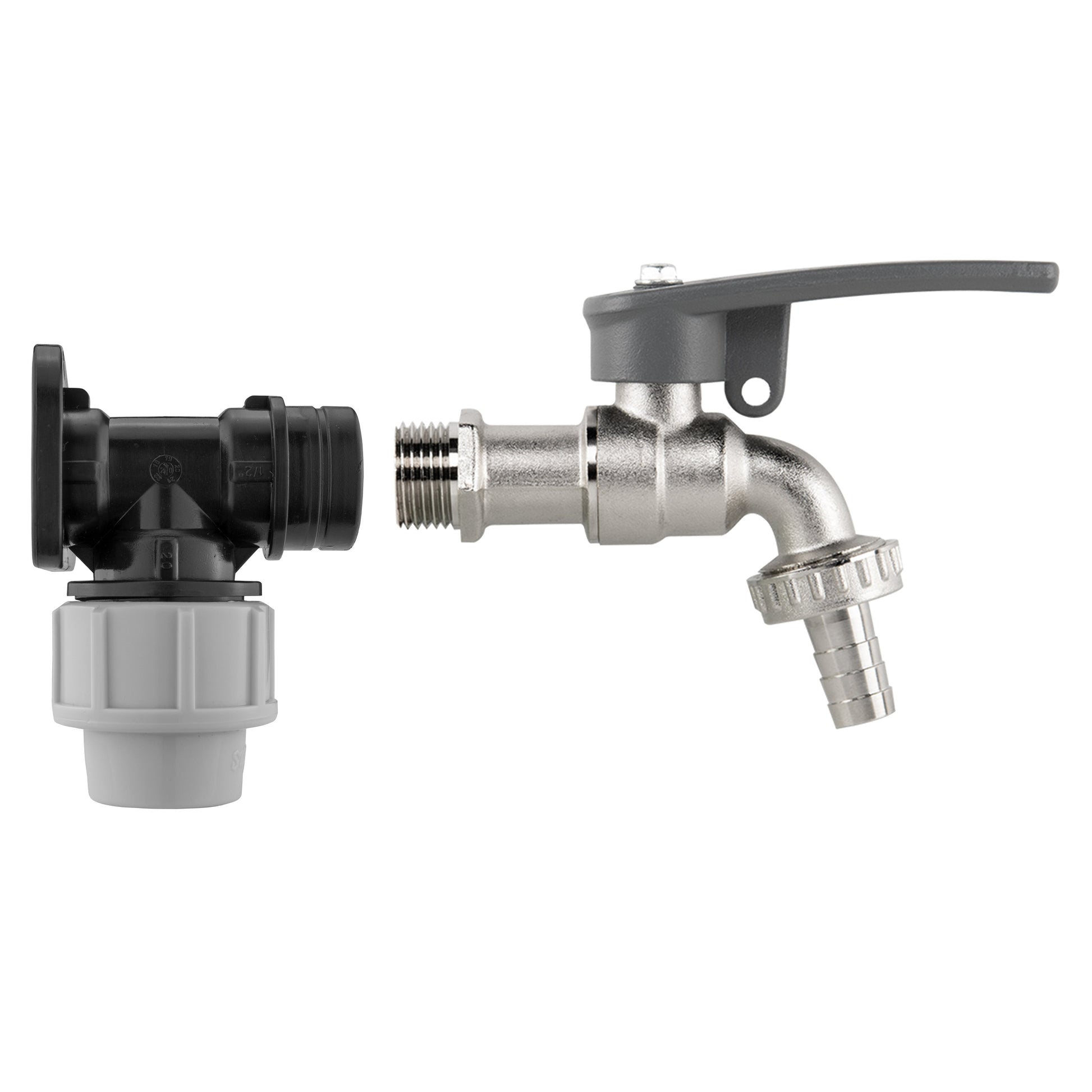 Wall Flange Kit 20mm MDPE - Lever Tap with Hose Barb and Side Lock - Best4Trade-Retail Garden watering