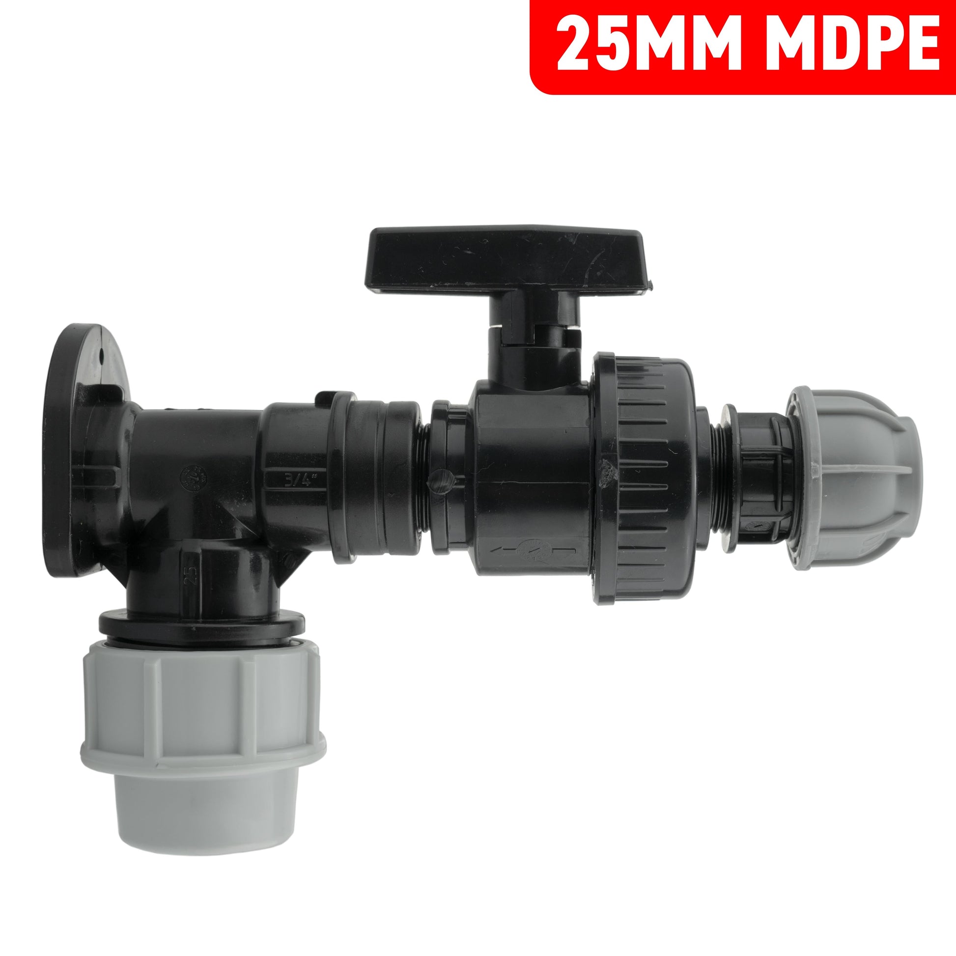 Wall Flange Kit 25mm MDPE + Large Plastic Valve & 20mm MDPE Straight - Best4Trade-Retail Tech Hose & Fittings