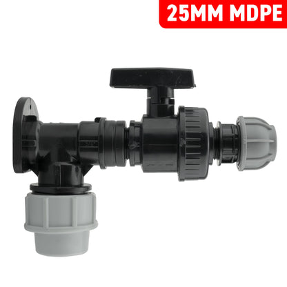 Wall Flange Kit 25mm MDPE + Large Plastic Valve & 20mm MDPE Straight - Best4Trade-Retail Tech Hose & Fittings