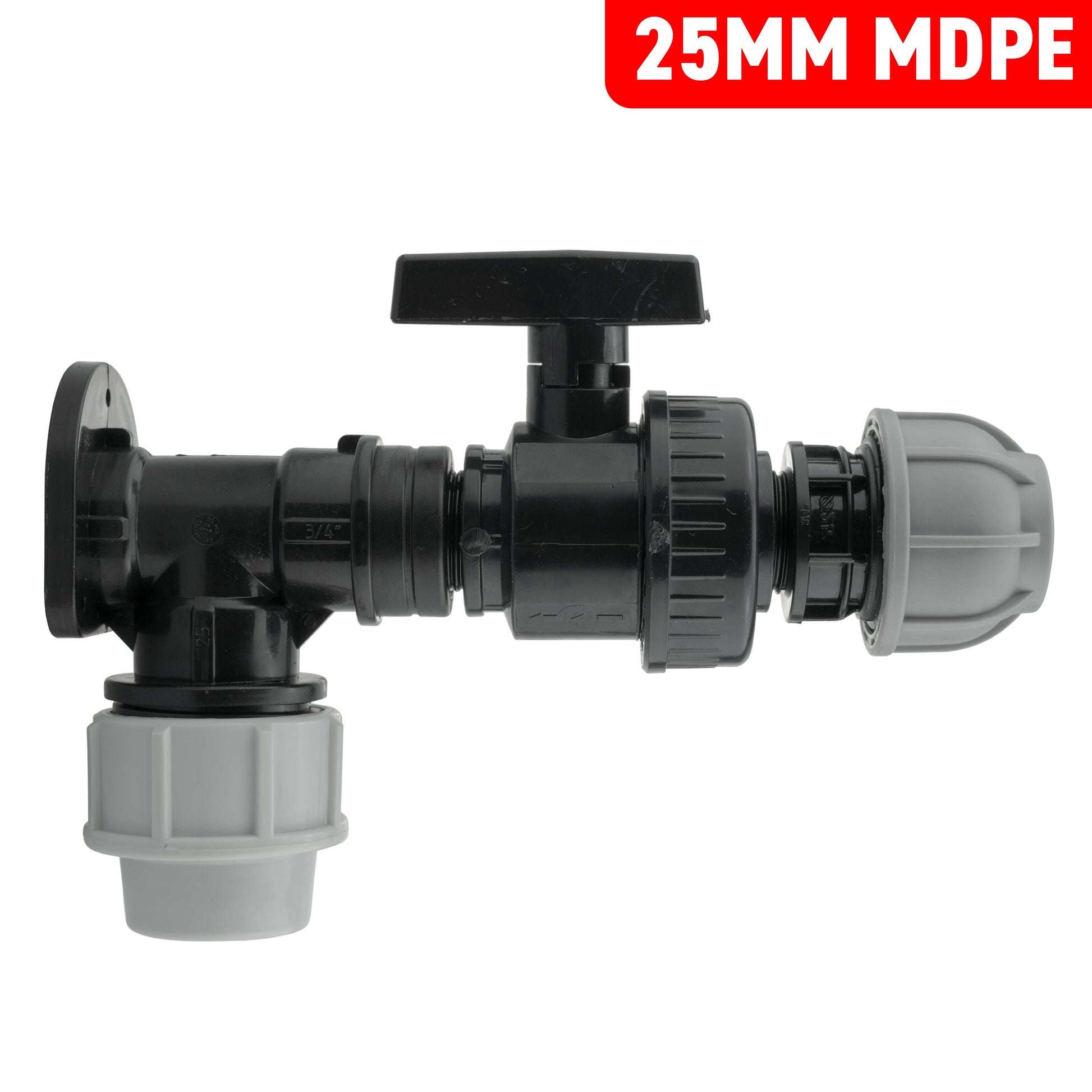 Wall Flange Kit 25mm MDPE + Large Plastic Valve & 25mm MDPE Straight - Best4Trade-Retail Tech Hose & Fittings