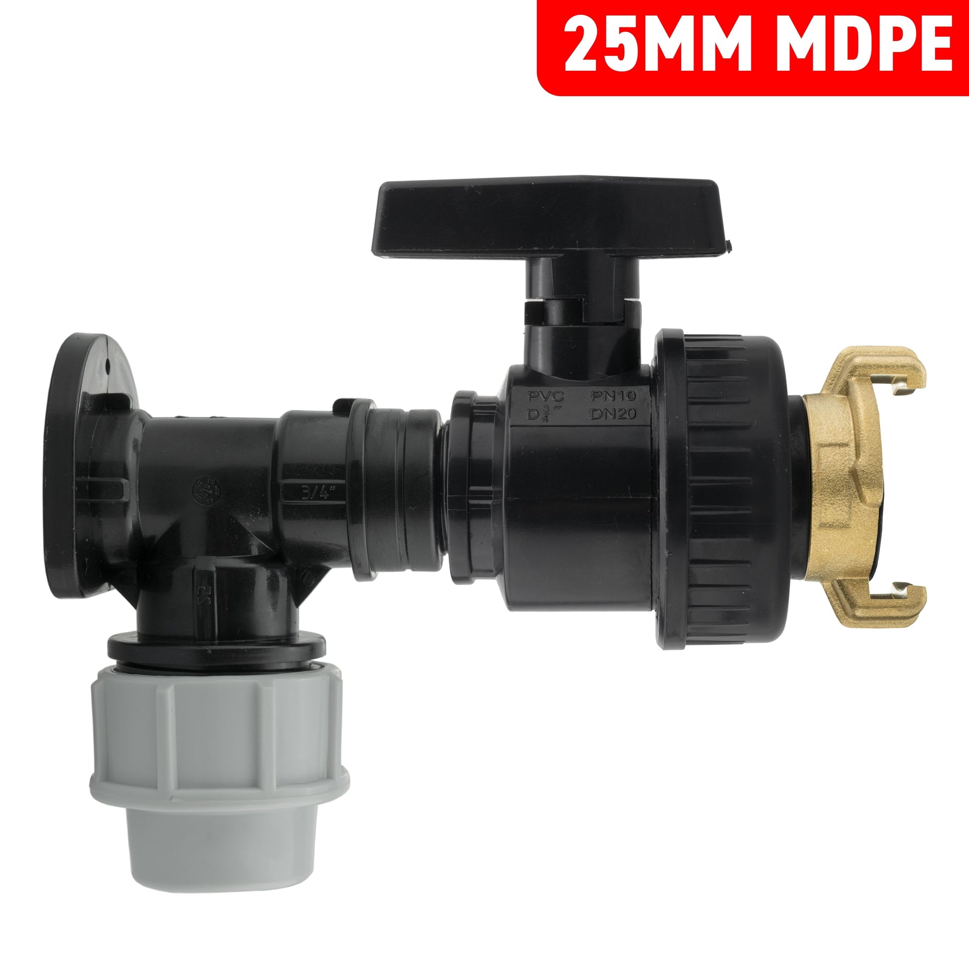 Wall Flange Kit 25mm MDPE + Large Plastic Valve + Geka - Best4Trade-Retail Tech Hose & Fittings