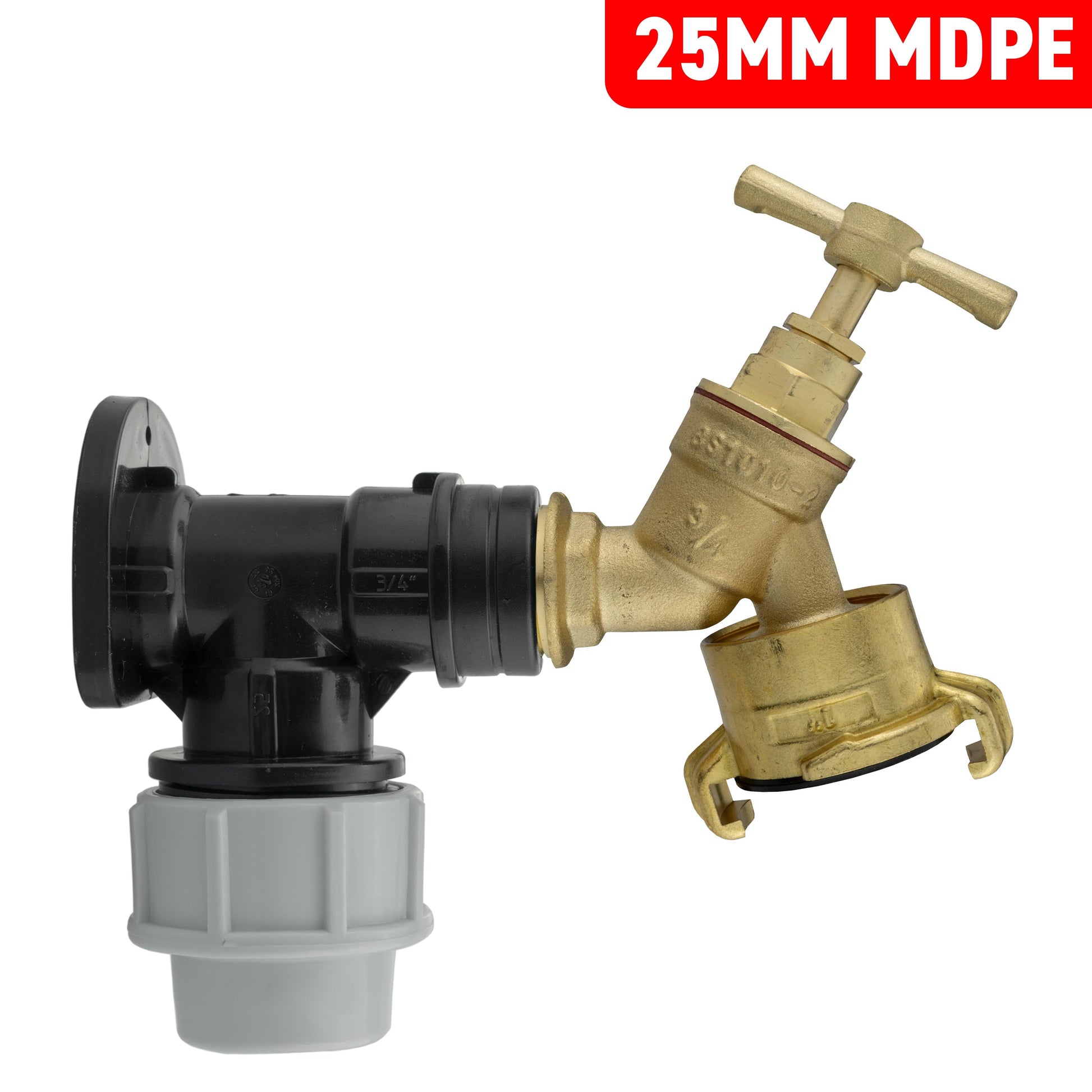 Wall Flange Kit 25mm MDPE + Brass Bib Tap with Geka Claw Outlet - Best4Trade-Retail Tech Hose & Fittings